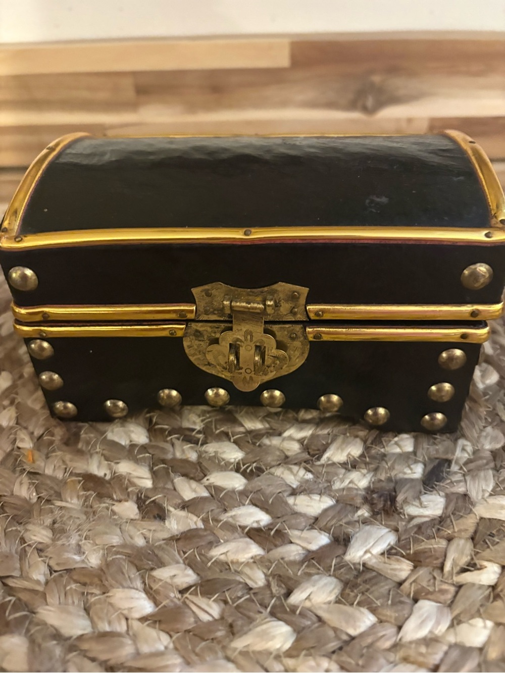 Leather-Look Black and Gold Jewelry Treasure Chest Organizer